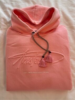 Embossed Hoodie with Tassel Drawstrings